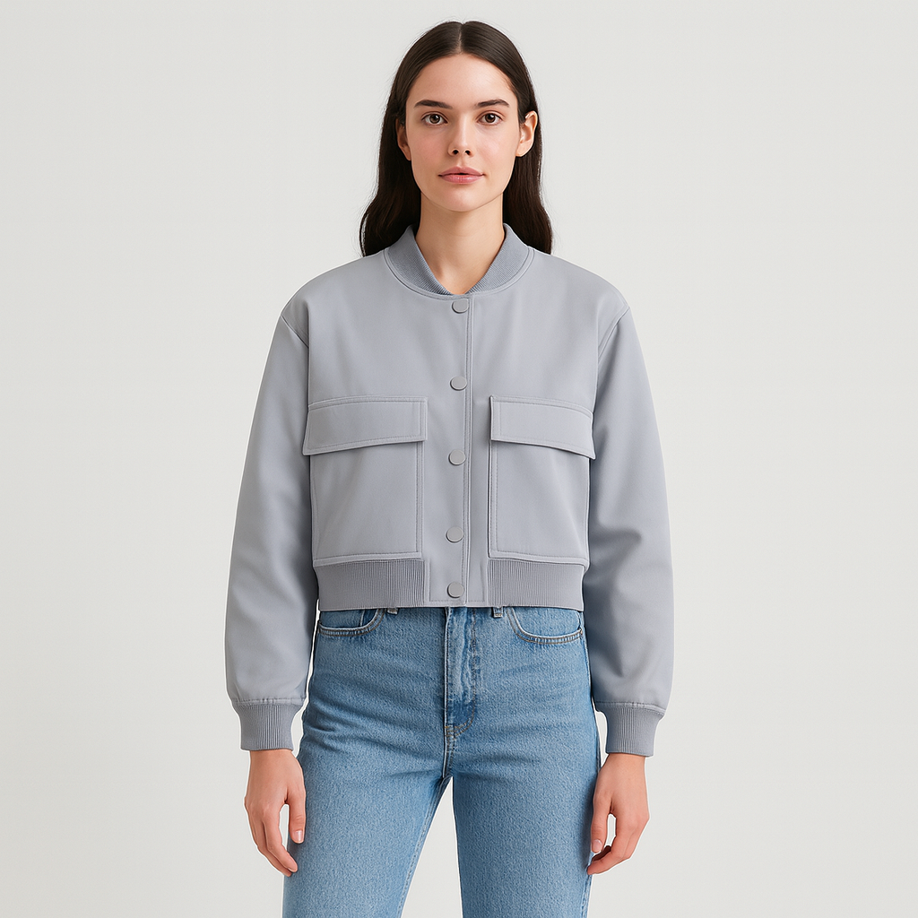 Beige Soft Bomber Jacket for Women – Casual and Comfortable Look