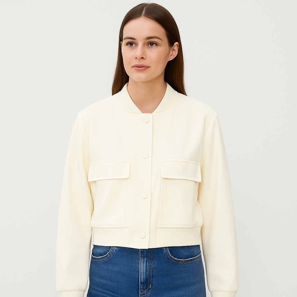 Beige Soft Bomber Jacket for Women – Casual and Comfortable Look