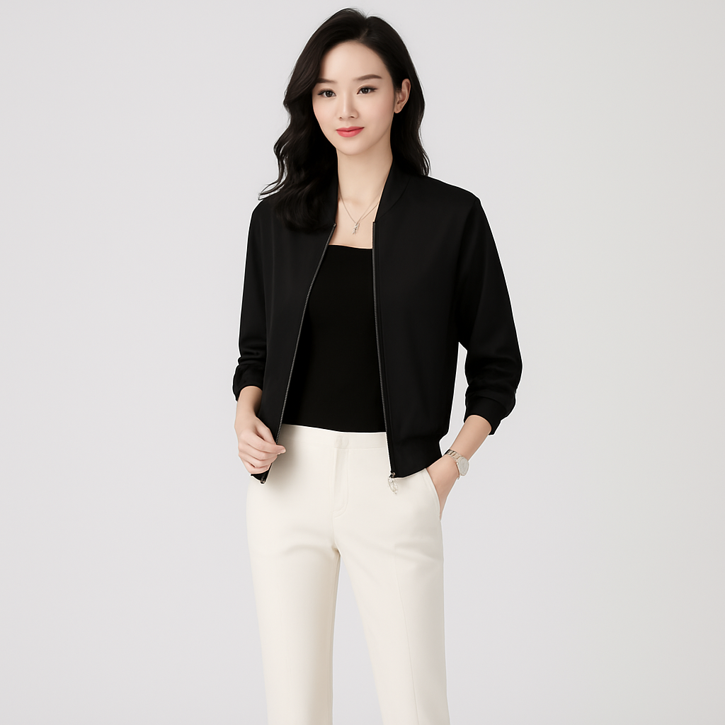 Satin Flight Jacket for Women – Relaxed Fit, Zipper, All-Weather Style
