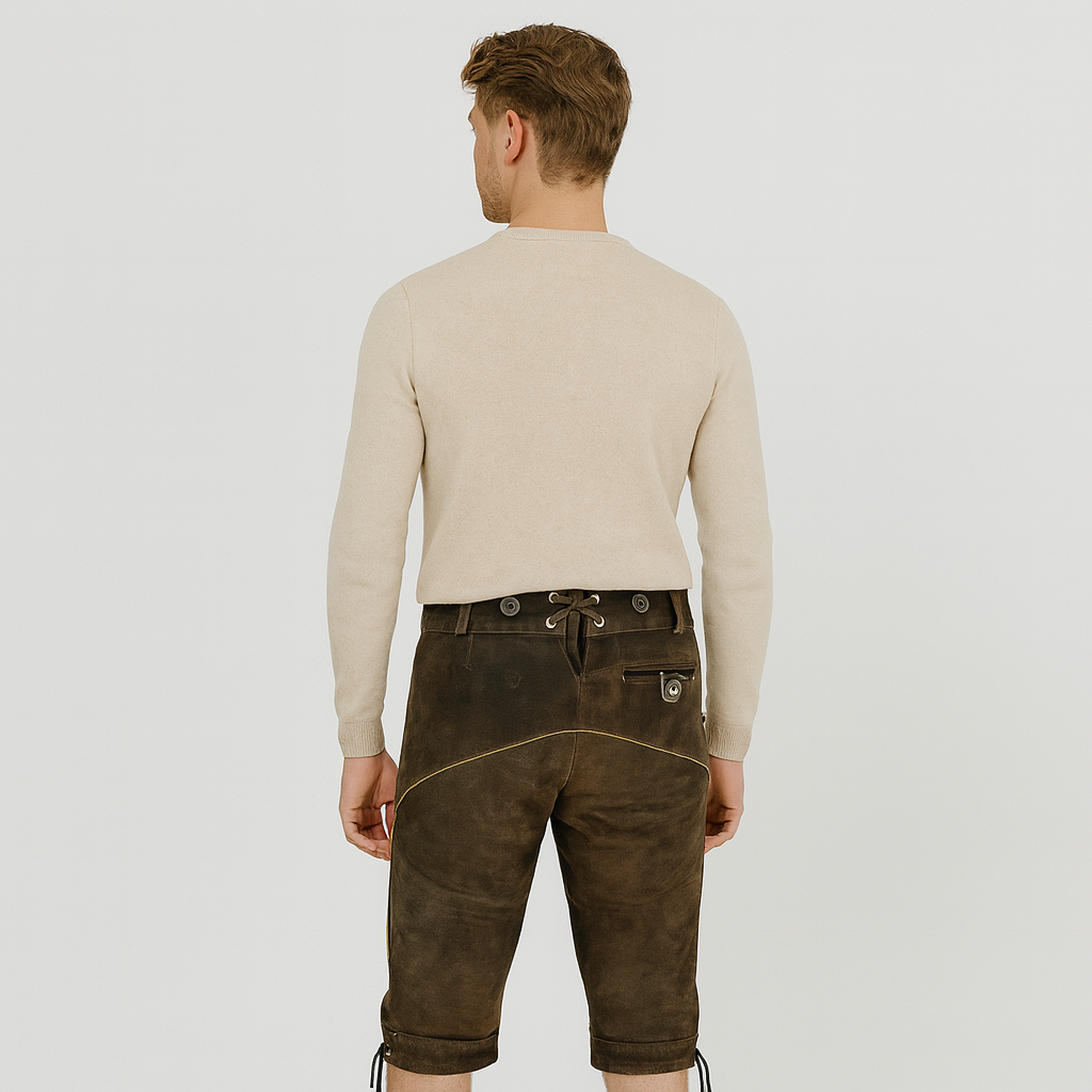 Men's Knee Patches Traditional Trachten Pants with Embroidery & Lacing for Oktoberfest
