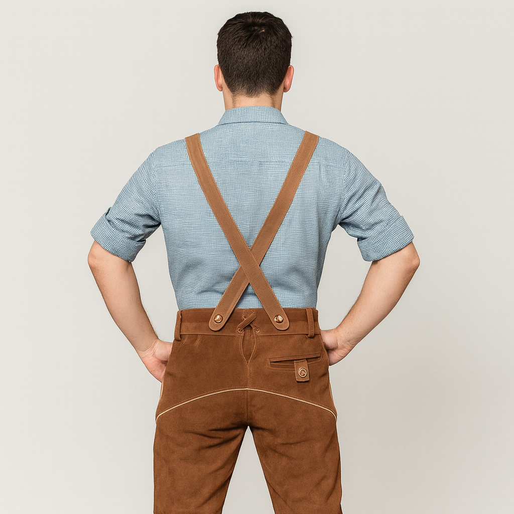 Men's Knee Lederhosen – Light Traditional Trousers with Suspenders & Embroidery for Oktoberfest