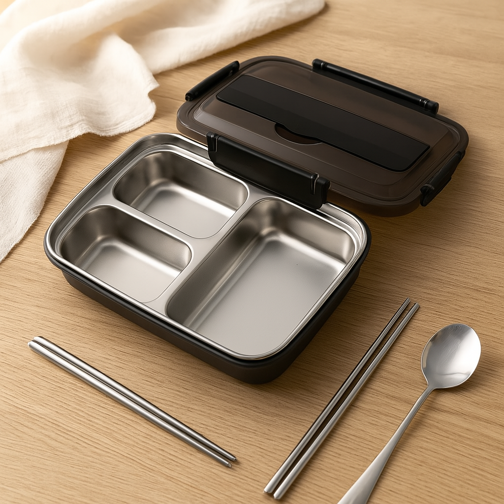 Leak-proof Stainless Steel Lunch Box with 3/4 Compartments