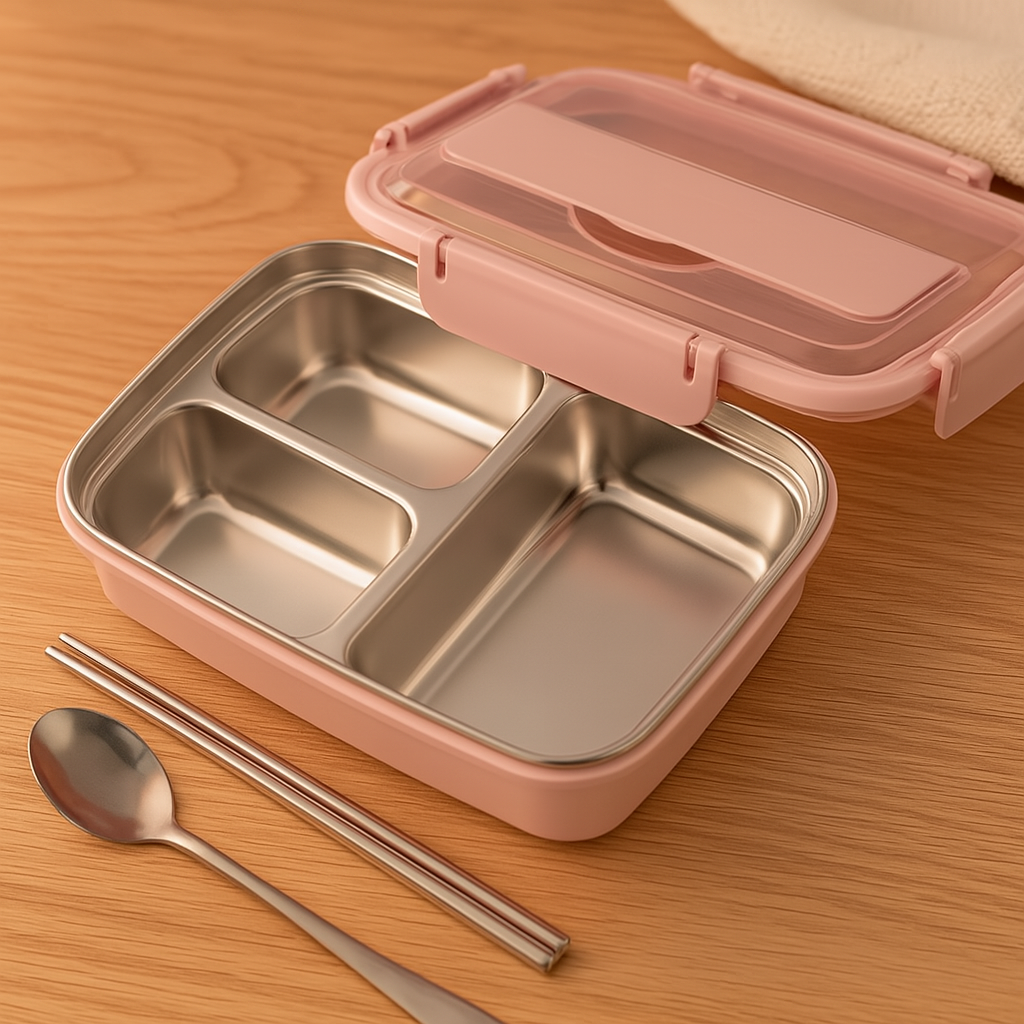 Leak-proof Stainless Steel Lunch Box with 3/4 Compartments