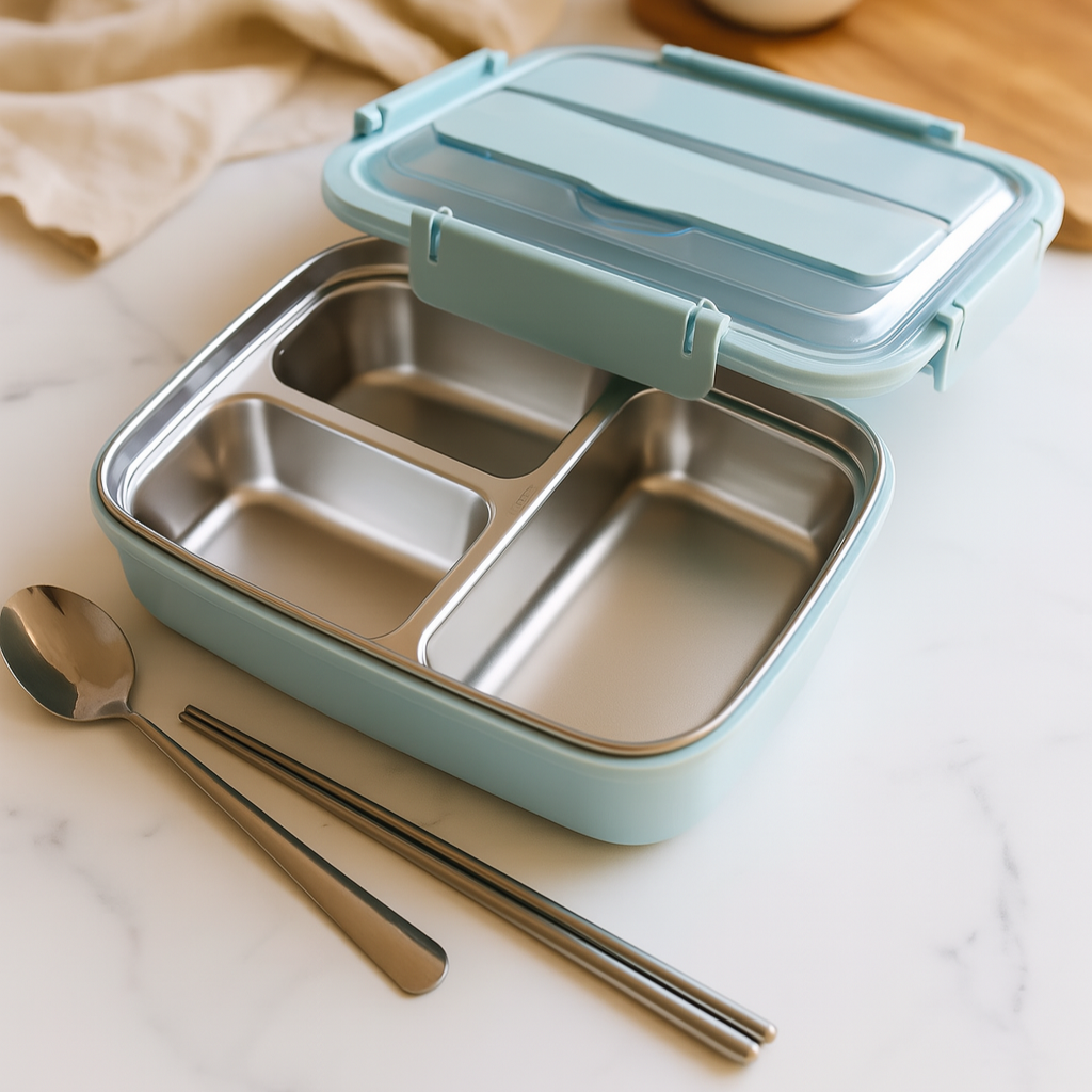 Leak-proof Stainless Steel Lunch Box with 3/4 Compartments