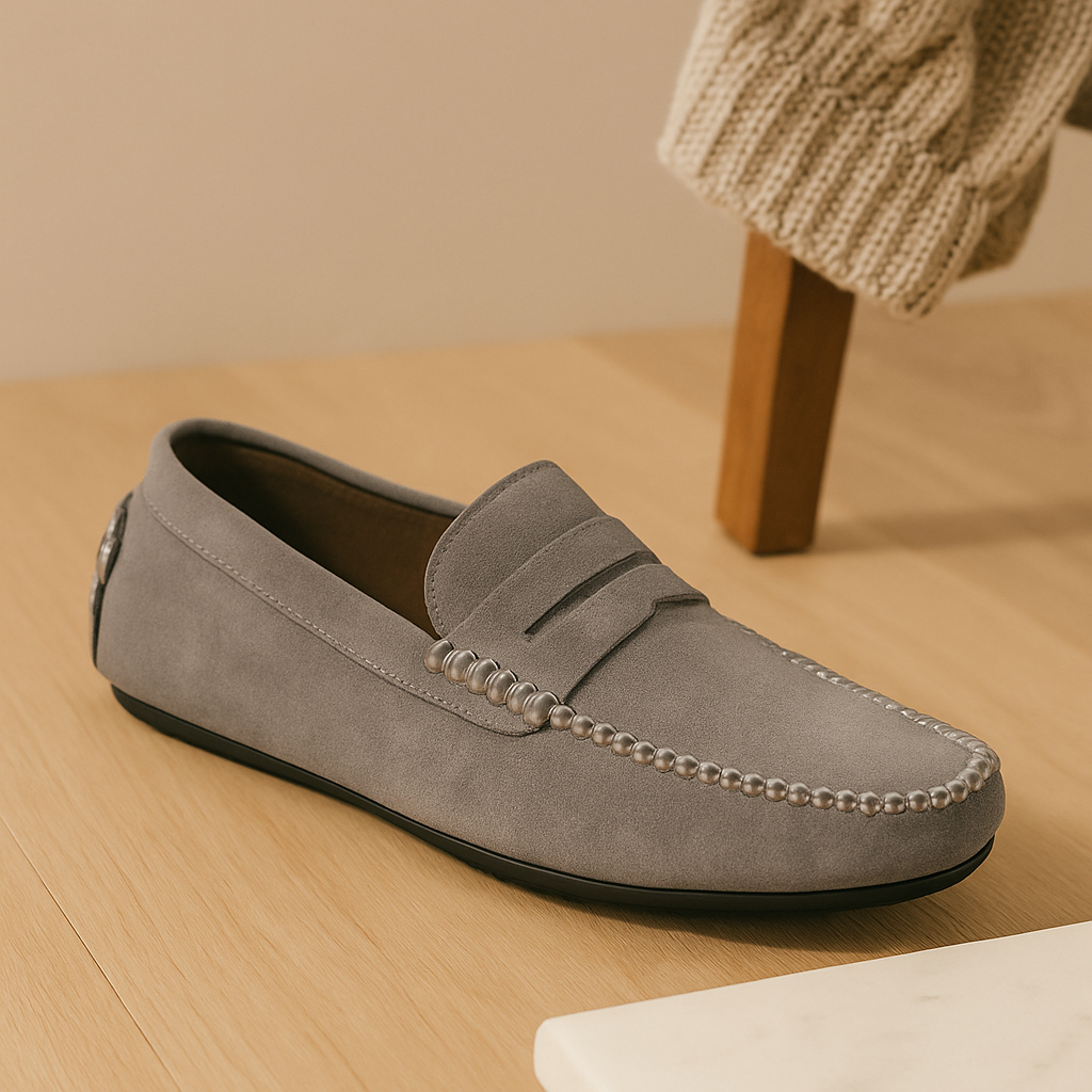 Milano Men's Leather Loafers – Classic Slip-On Shoes with Non-Slip Sole