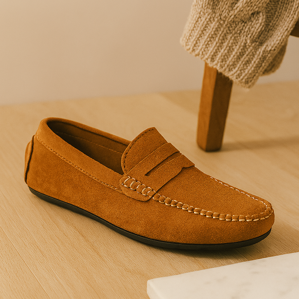 Milano Men's Leather Loafers – Classic Slip-On Shoes with Non-Slip Sole