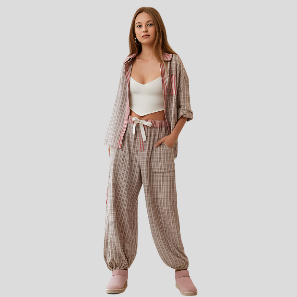 Casual Plaid Pajama Set