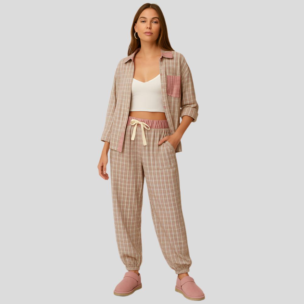 Casual Plaid Pajama Set