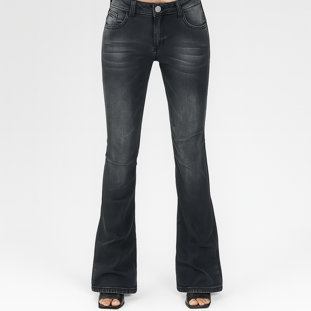 Sophia – Women's Bootcut Flare Jeans with Low Waist in Solid Color Stretch Denim