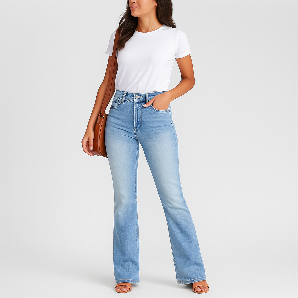 Jane – Women's Stretch Jeans with Wide Flare – Comfortable Fit in Denim