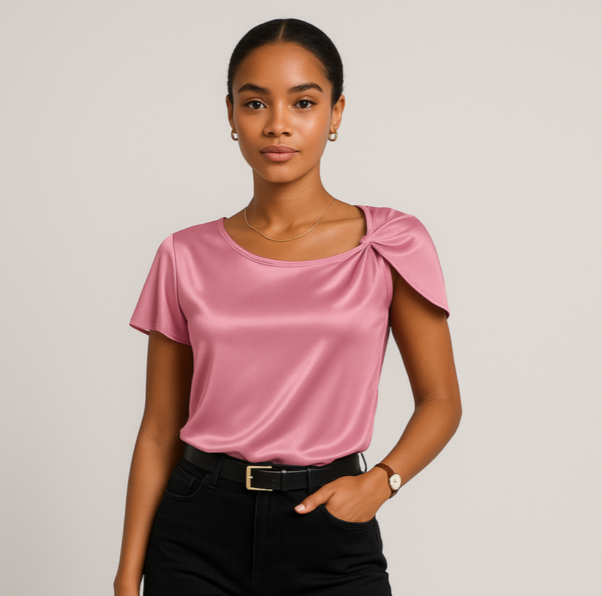 Lena – Modern, Elegant Shoulder Blouse with Knot Details