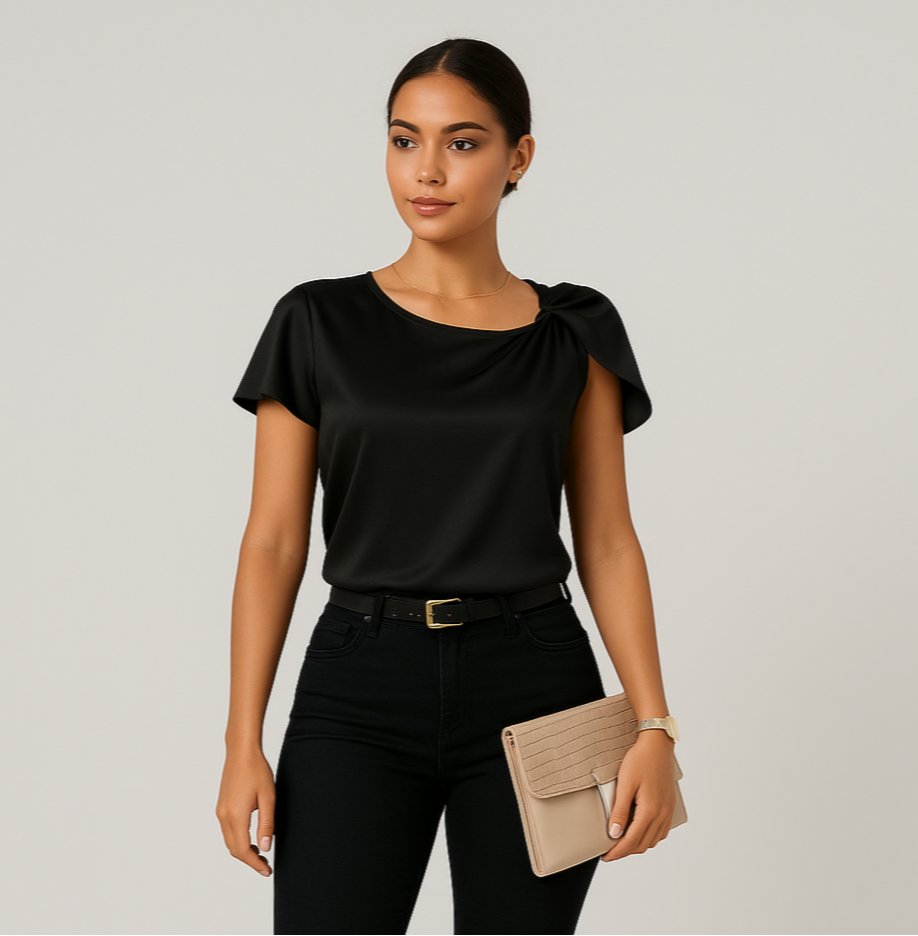 Lena – Modern, Elegant Shoulder Blouse with Knot Details