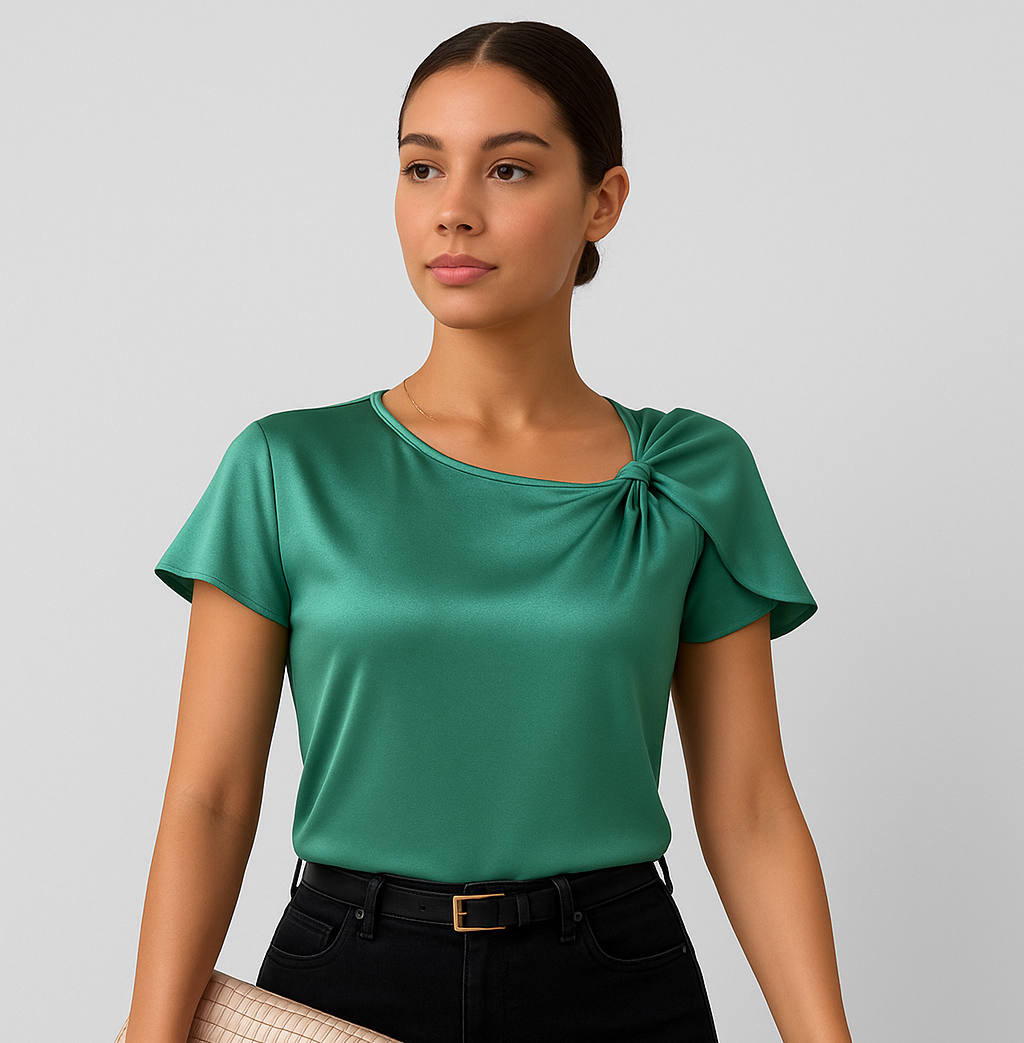 Lena – Modern, Elegant Shoulder Blouse with Knot Details