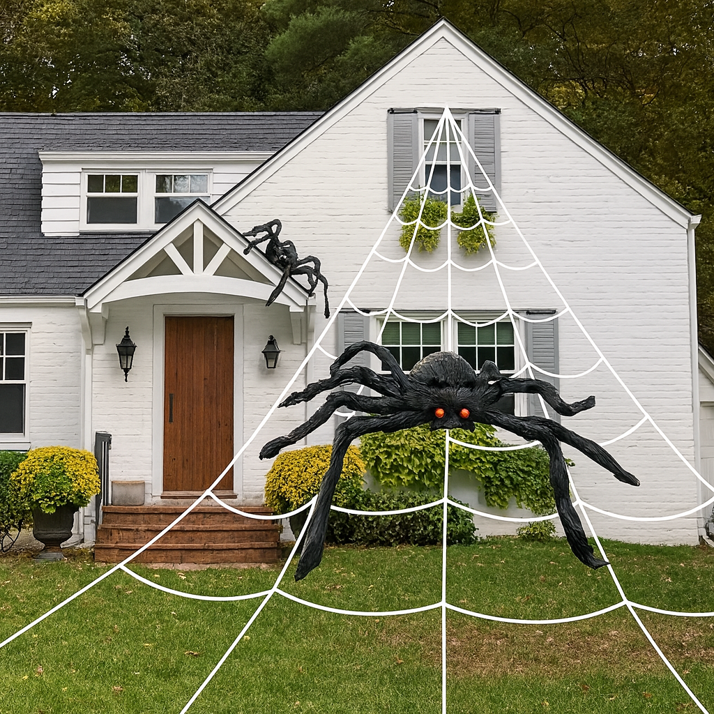 DarkWeave Giant Spider Web 16ft – Halloween Outdoor Decoration for Garden & Patio