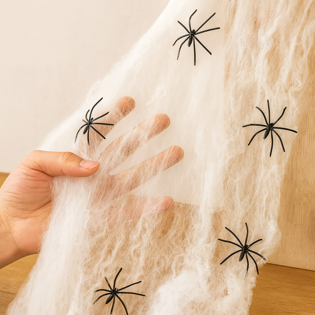 CreepWeb Halloween Decoration – 200 g Spider Web with 10 Plastic Spiders