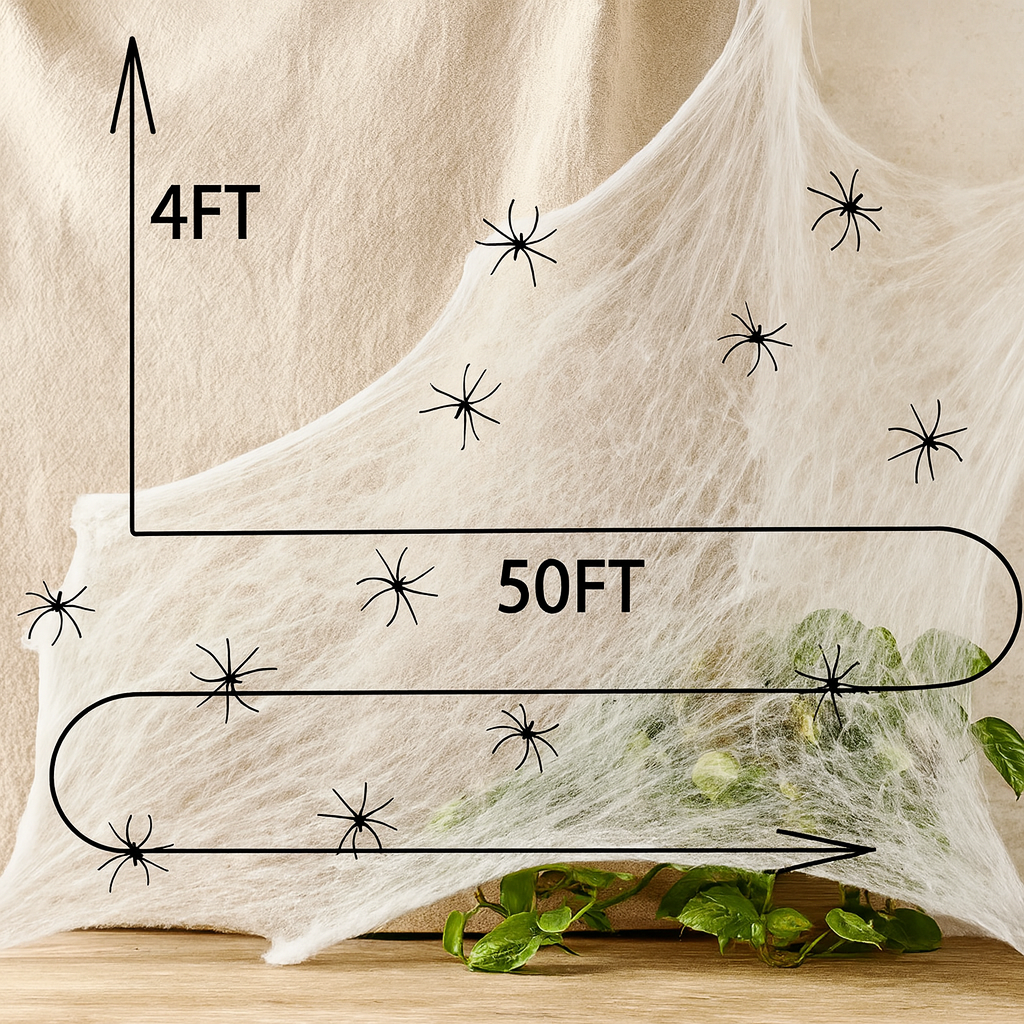 CreepWeb Halloween Decoration – 200 g Spider Web with 10 Plastic Spiders