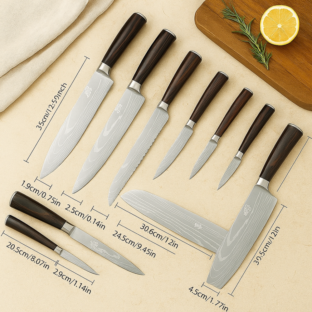 Gastronom | Collection of 10 Kitchen Knives with Wooden Block