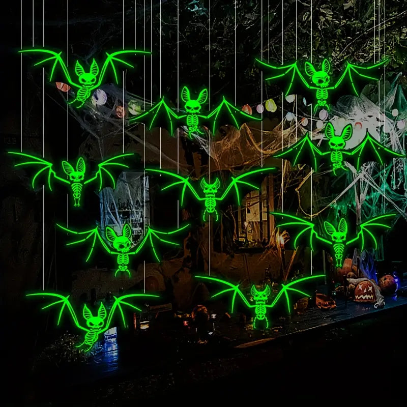 Glowing Bat Set – 10-Piece 3D Halloween Wall and Ceiling Decor Made of Plastic