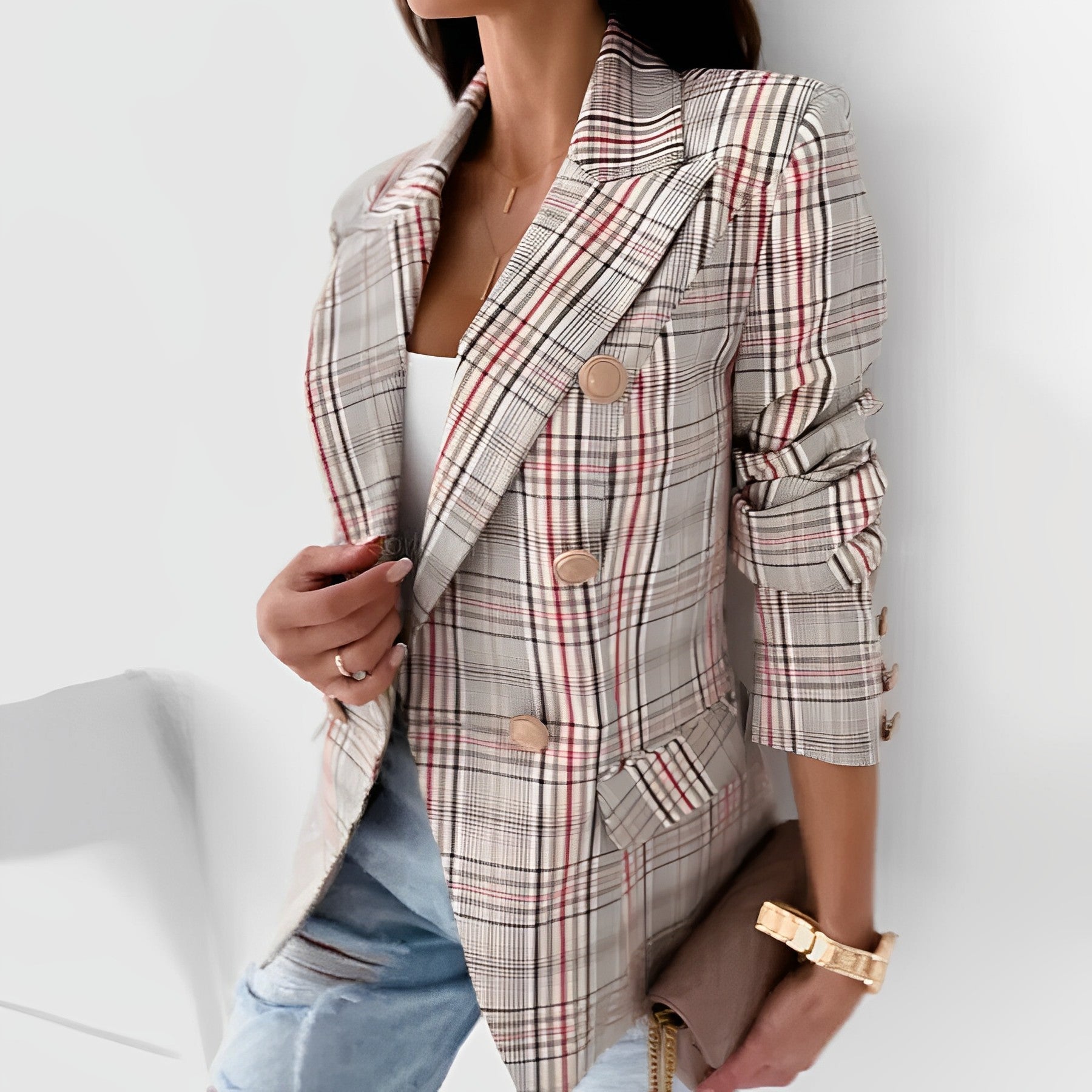 Sofia - Fitted blazer with notch lapels and plaid pattern