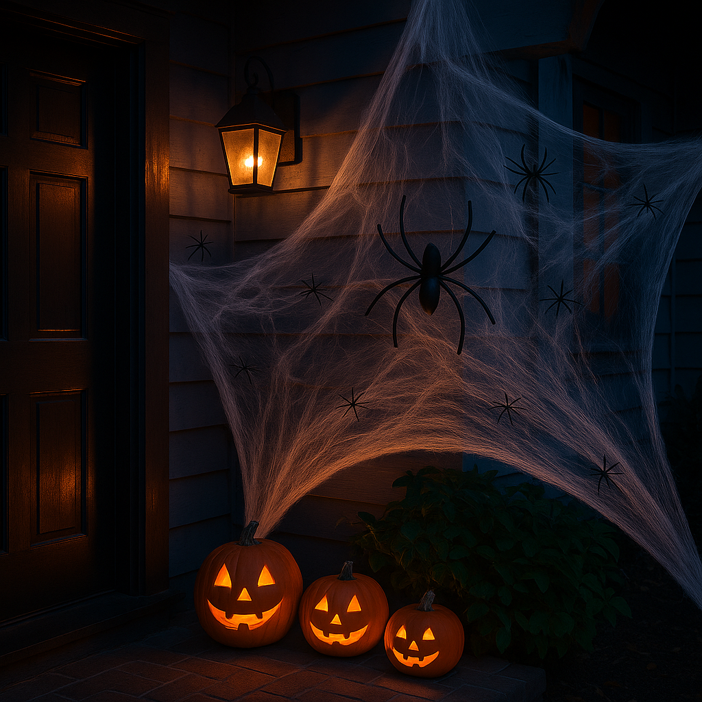 Horror Spiderweb Set – 200 Soft Nettings with Creepy Fake Spiders