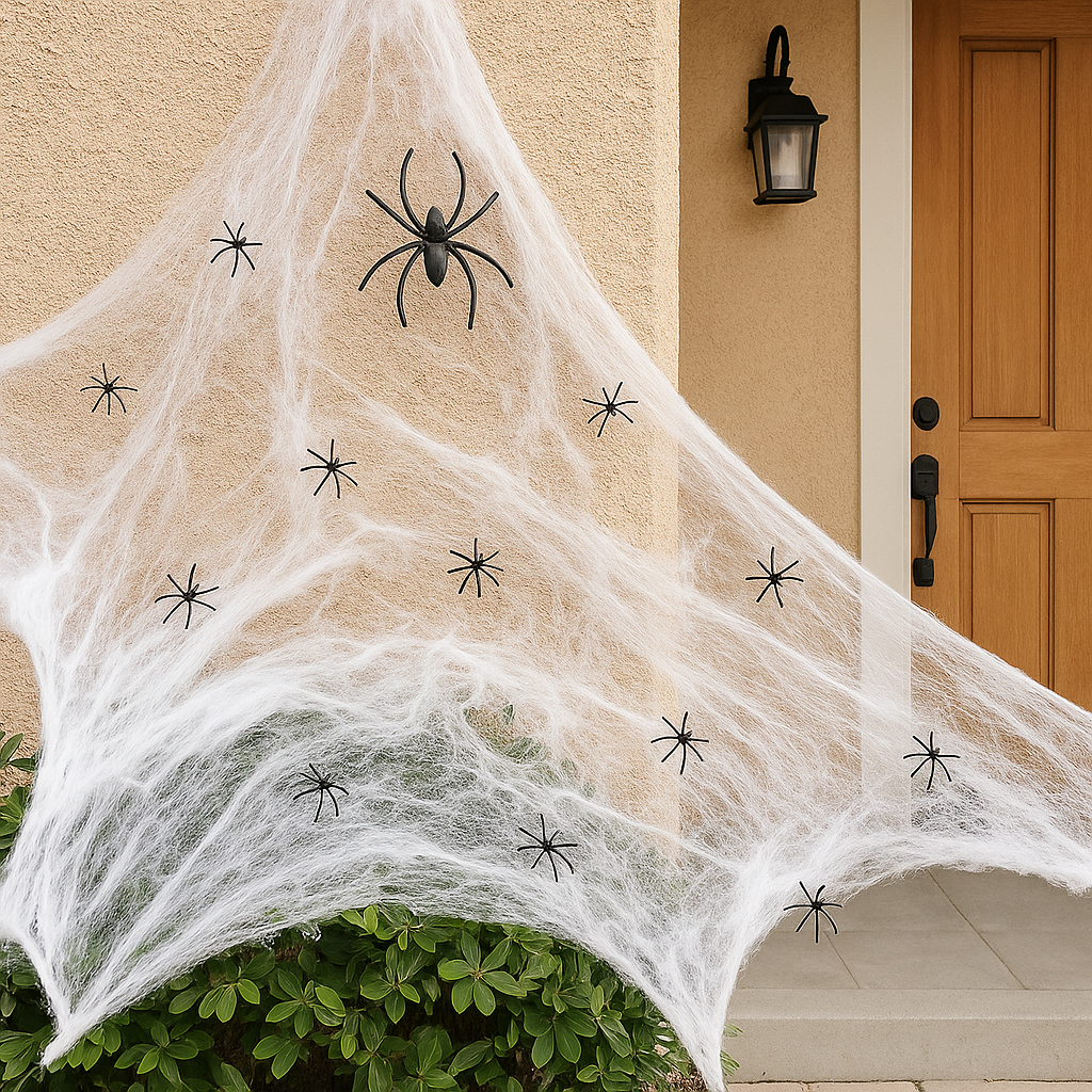 Horror Spiderweb Set – 200 Soft Nettings with Creepy Fake Spiders