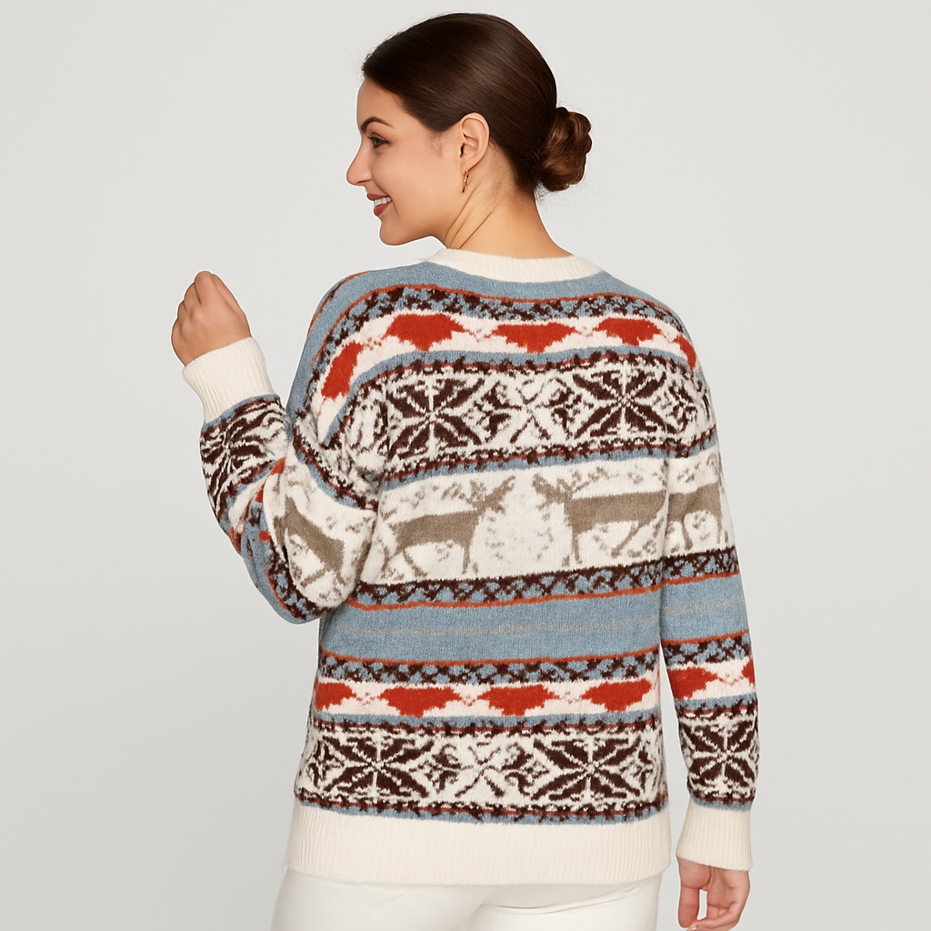 Ivanna | Geometric Sweater with Christmas Reindeer Pattern