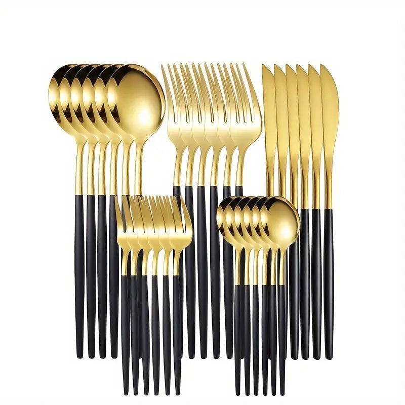Lunarex | 30-Piece Golden Stainless Steel Cutlery Set