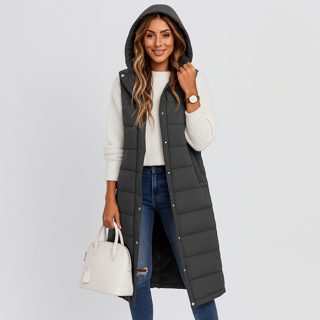 Lynnbrook | Hooded Sleeveless Coat with Button Front