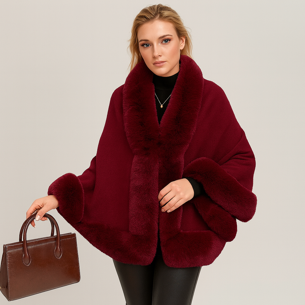 Marcella | Bat Wing Coat with Open Front and Fur Trim