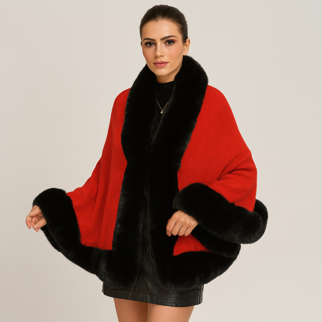 Marcella | Bat Wing Coat with Open Front and Fur Trim