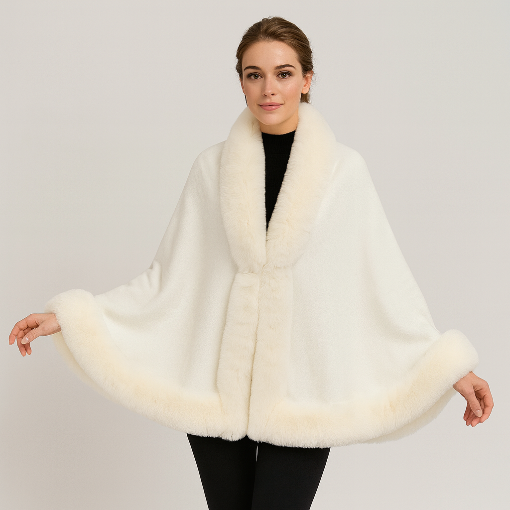 Marcella | Bat Wing Coat with Open Front and Fur Trim