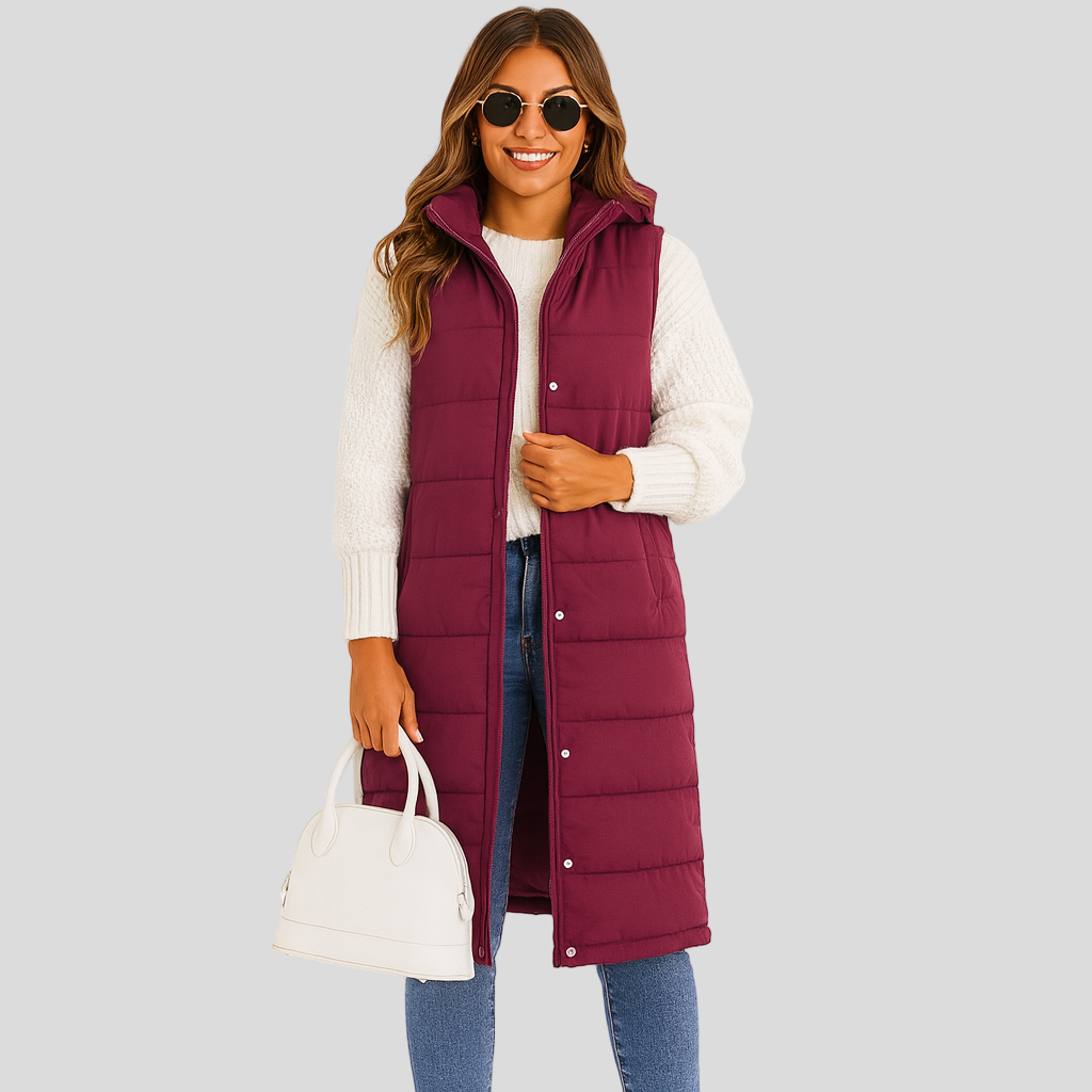 Marcellin | Sleeveless Coat with Hood and Button Placket