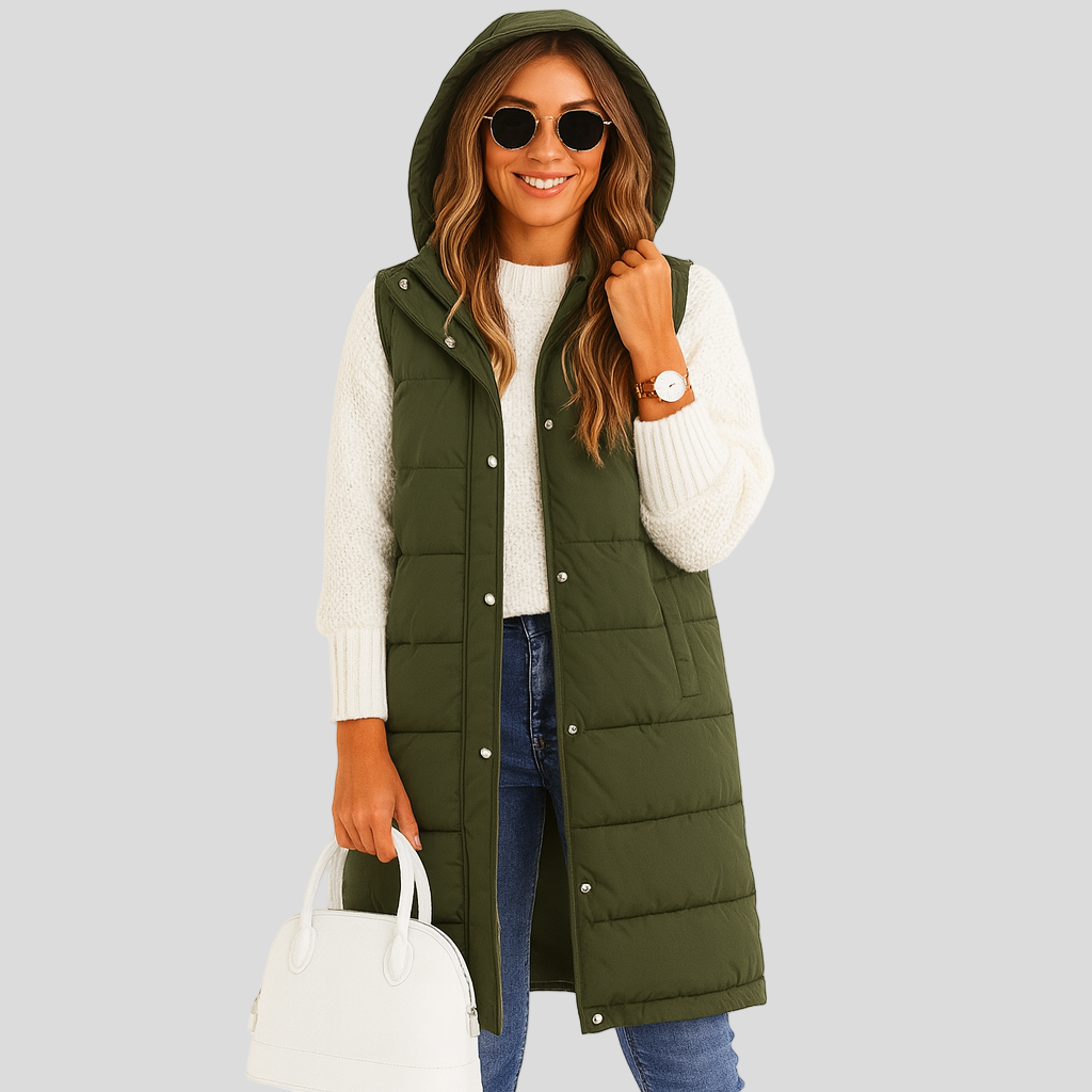 Marcellin | Sleeveless Coat with Hood and Button Placket