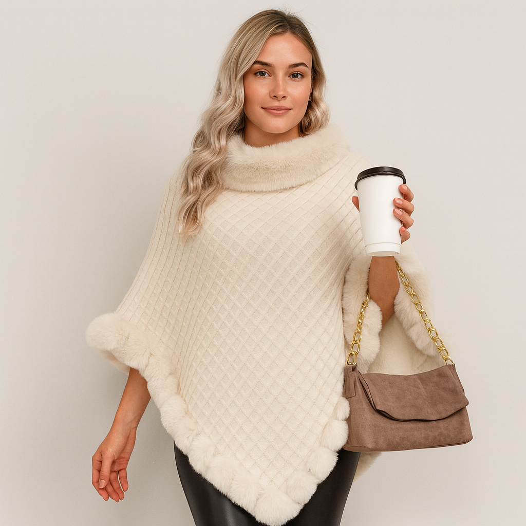 Maribeth | Cardigan with Faux Fur Trim and Asymmetric Hem