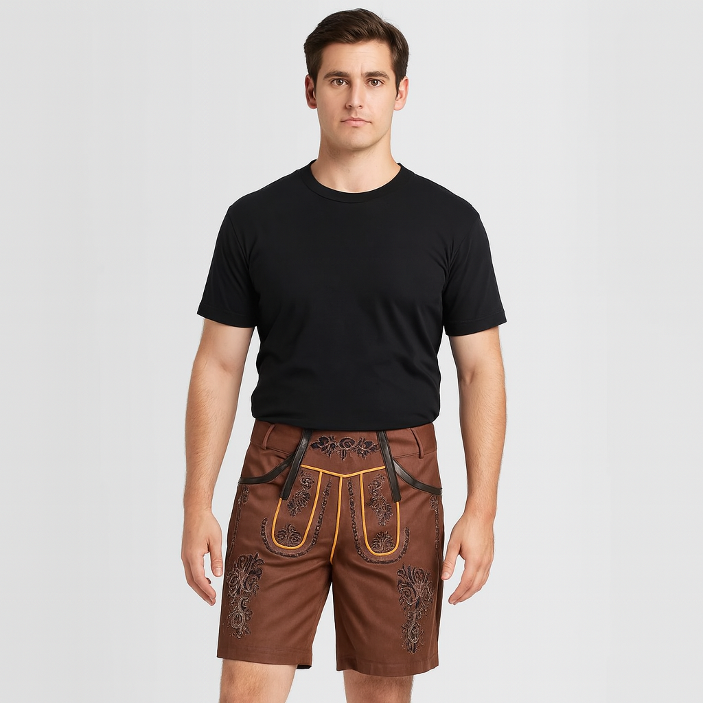 Men's Knee Patches Traditional Trachten Pants with Embroidery & Lacing for Oktoberfest