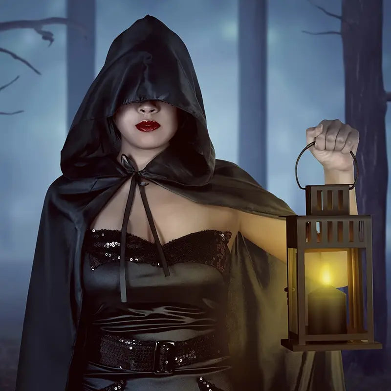 NightShade Halloween Cape – Black Polyester Costume with Hood
