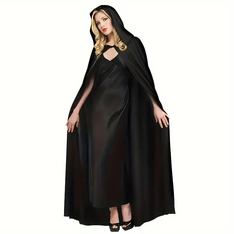 NightShade Halloween Cape – Black Polyester Costume with Hood