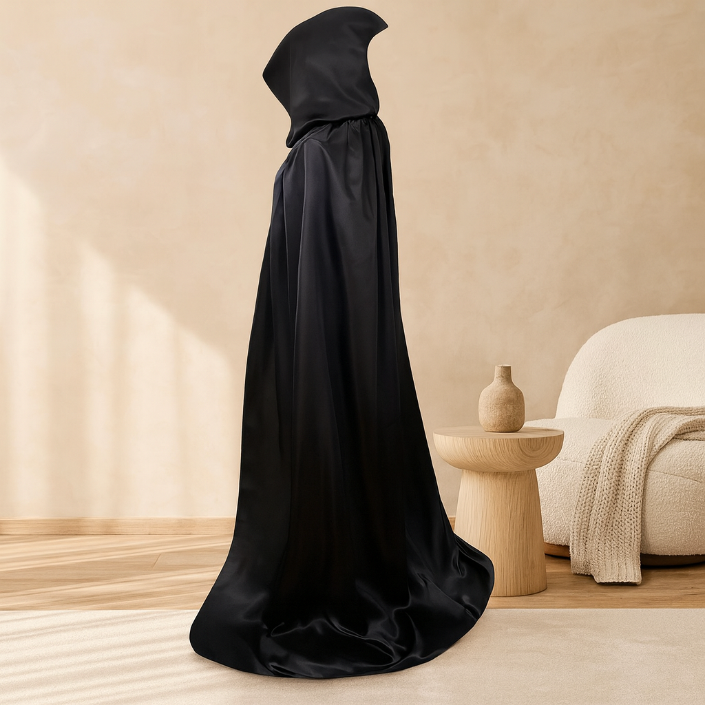 NightShade Halloween Cape – Black Polyester Costume with Hood