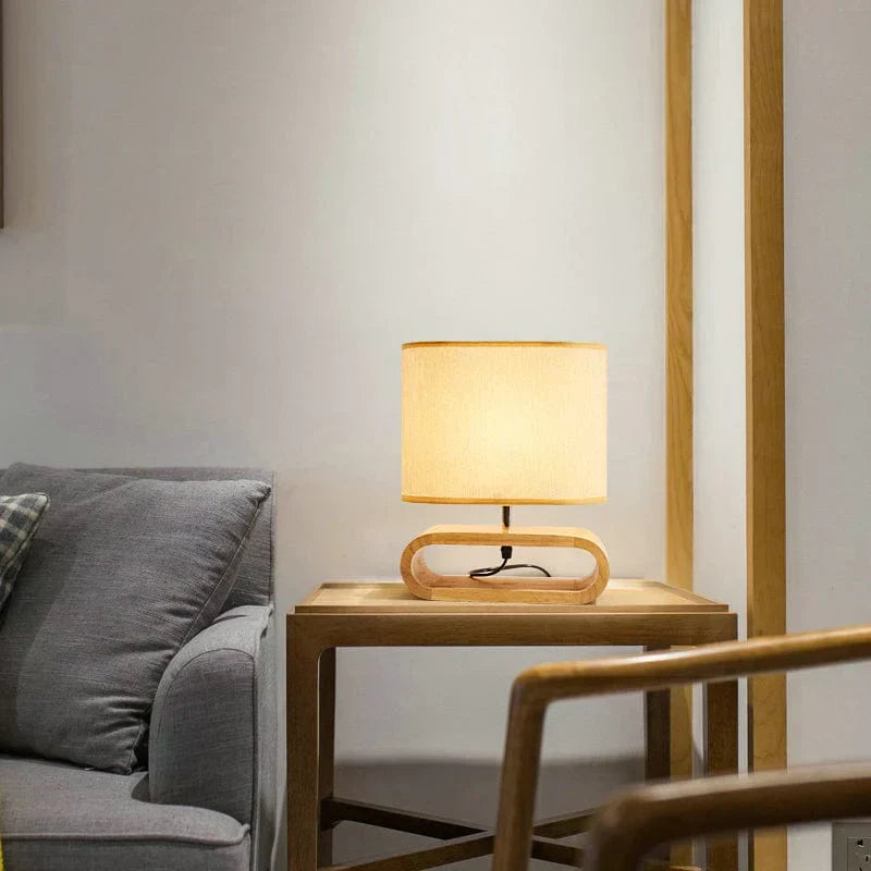 ZenGlow - Minimalist Oval Table Lamp with Wooden Cutout Base