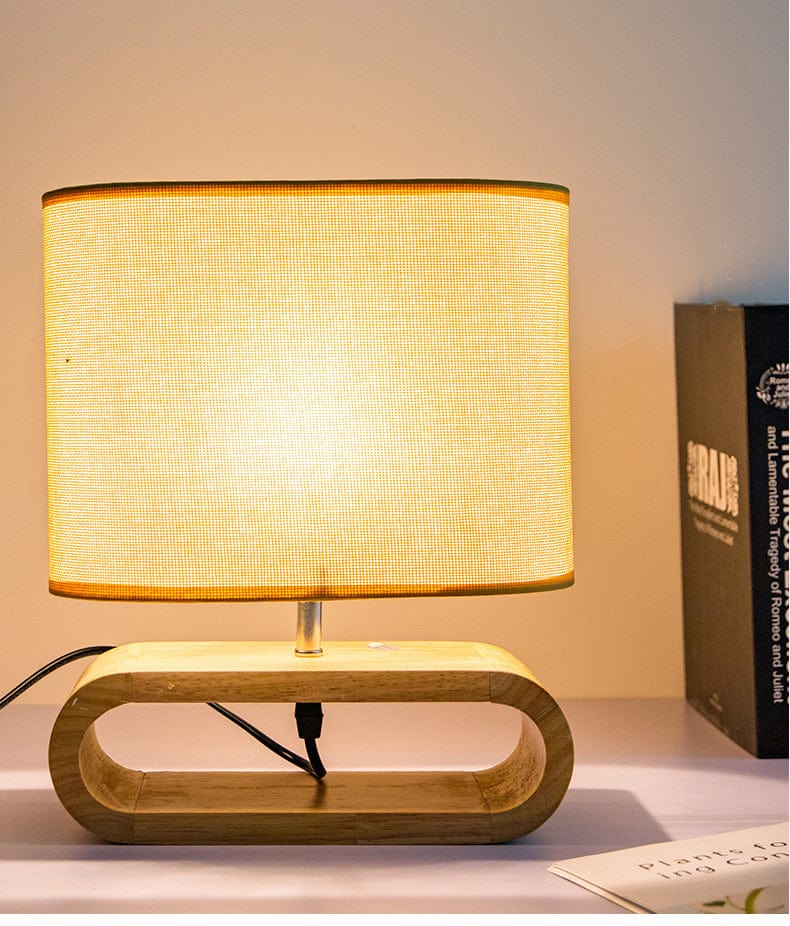 ZenGlow - Minimalist Oval Table Lamp with Wooden Cutout Base