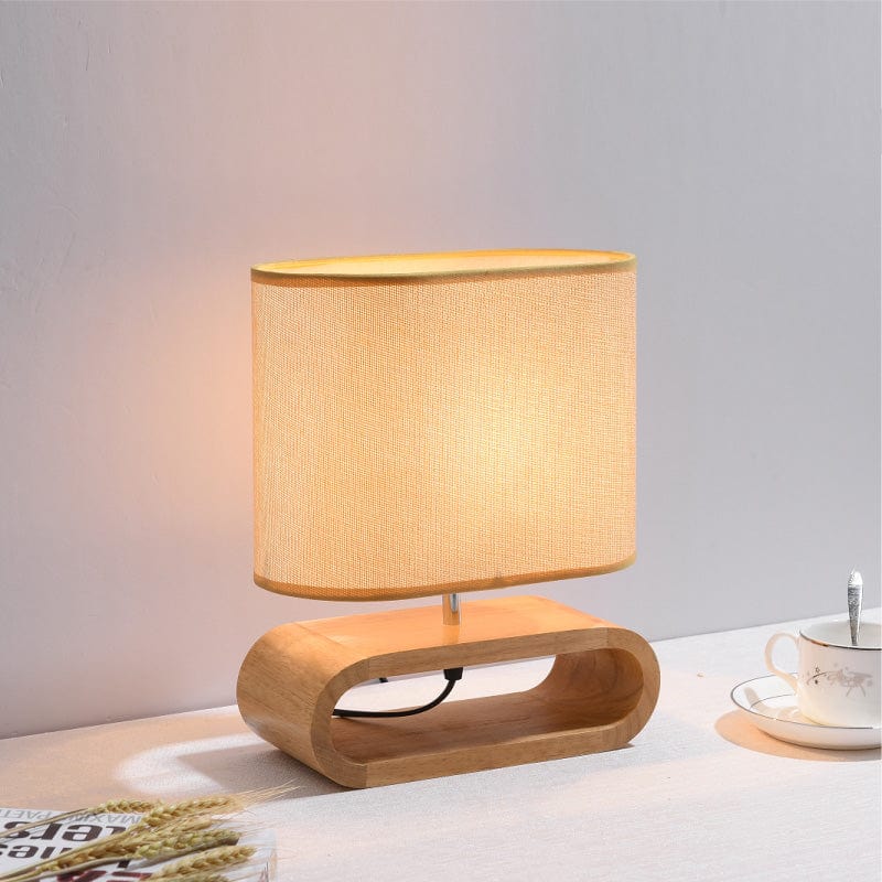 ZenGlow - Minimalist Oval Table Lamp with Wooden Cutout Base