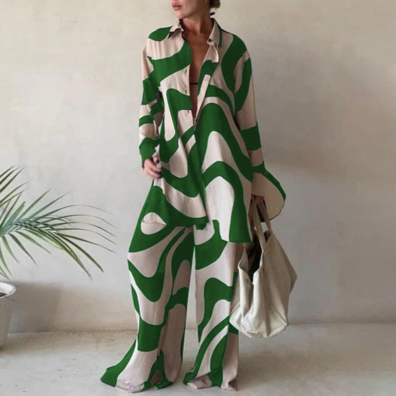 Amelia Relaxed Long Sleeve Blouse & Wide Leg Pants Set