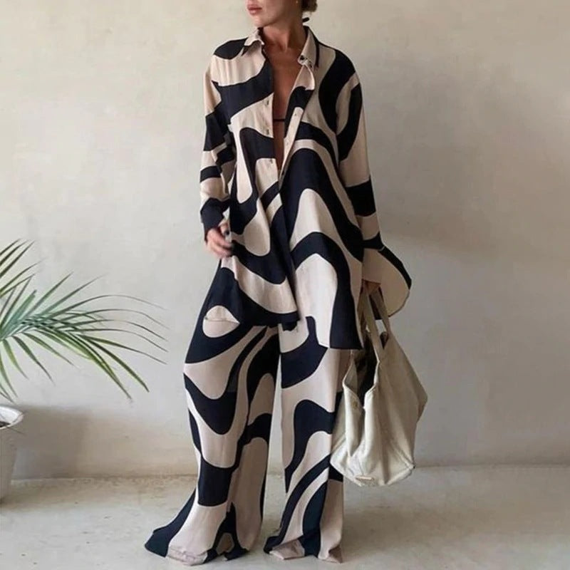 Amelia Relaxed Long Sleeve Blouse & Wide Leg Pants Set