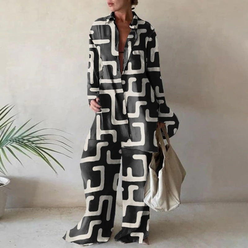 Amelia Relaxed Long Sleeve Blouse & Wide Leg Pants Set