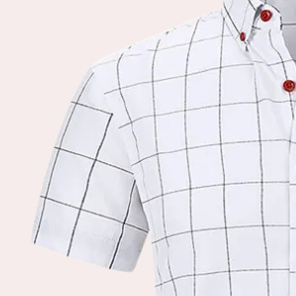 Philipe - Classic Short-Sleeve Plaid Shirt with Buttons