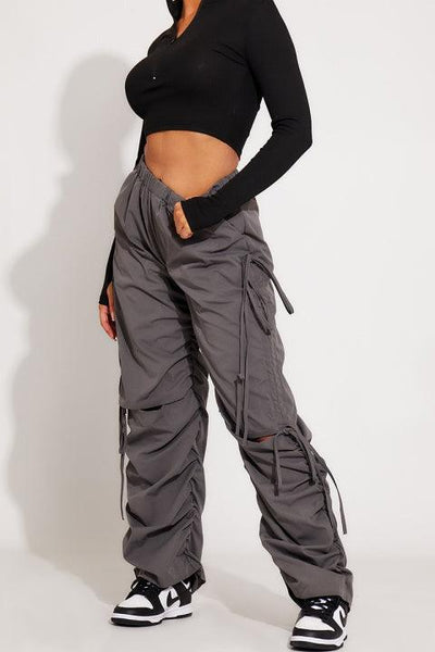 Sofia - Knee Cut-Out Multiple Pockets and Drawstring Waist Cargo Pants