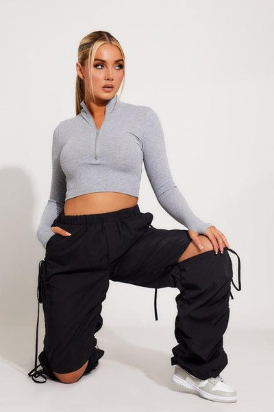 Sofia - Knee Cut-Out Multiple Pockets and Drawstring Waist Cargo Pants
