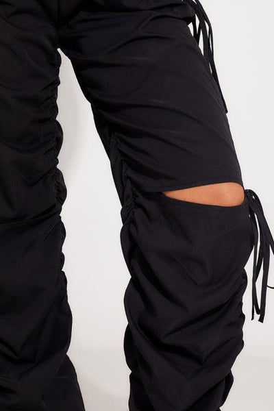 Sofia - Knee Cut-Out Multiple Pockets and Drawstring Waist Cargo Pants