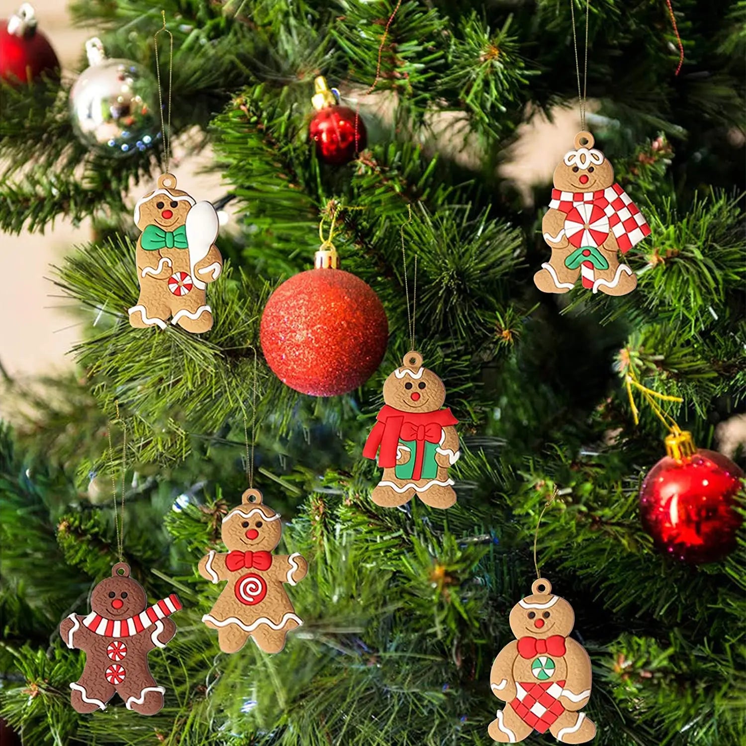 12-piece set with gingerbread man ornaments