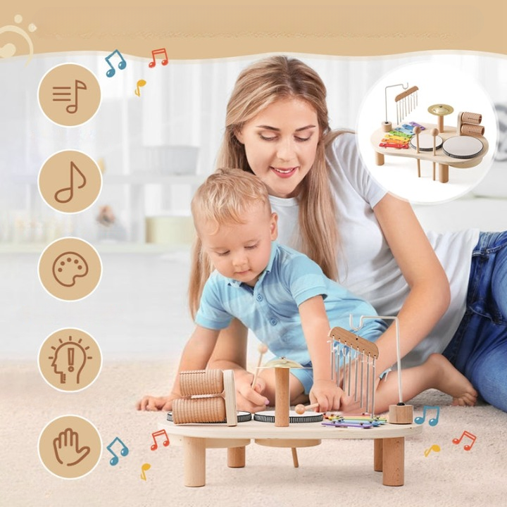 MelodyPlay Wooden Music Table – All-in-One Educational Instrument for Little Ones with Drums, Xylophone, and Metallophones